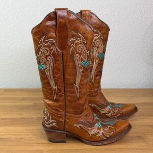 Circle G Turquoise Cross Embroidered Western Cowgirl Boots Size 6M